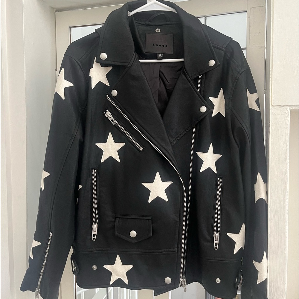 Black Leather Jacket with Stars